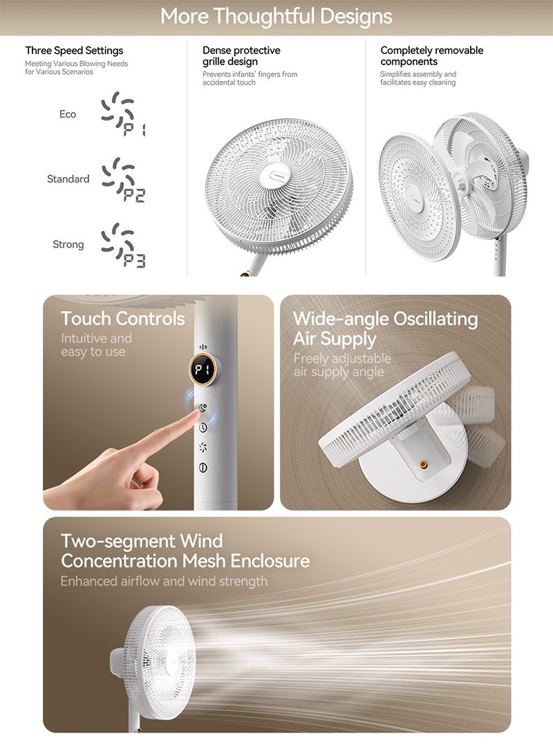 Deerma - High-Power 16" Pedestal Floor Fan with 7 Biomimetic Leaf Blades, Wide-Angle Oscillation, 4 Height Levels, 3-Speed Settings, Touch Controls, LED Display with Hour Timer and Sleep Mode Silent Noise & Energy-Efficient for Home or Office 50 W DEM-FD11W White - Image 1