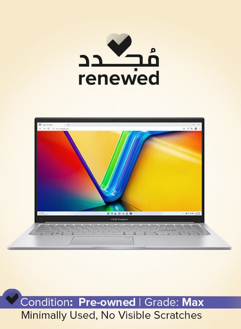 Renewed - Vivobook Laptop With 15.6-Inch UHD Display, Core i7-1355U Processor/10-Core/13th Gen/8GB RAM/512GB SSD/Intel Iris XE Graphics/DOS(Without Windows) English/Arabic Cool Silver