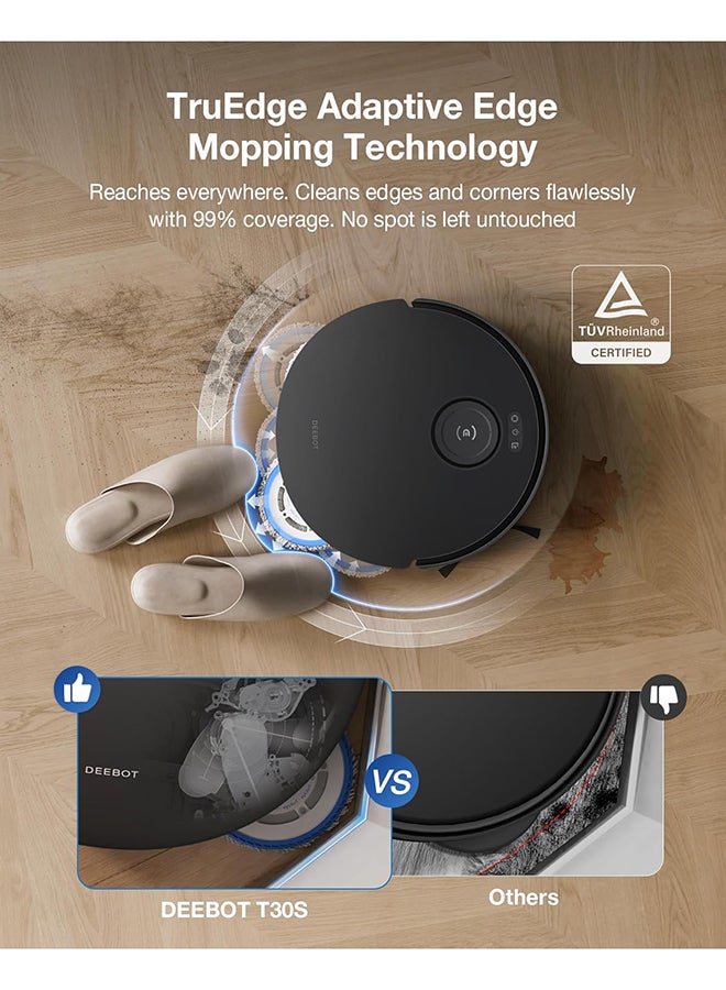 ecovacs Deebot T30S Pro Robot Vacuum And Mop 11000Pa Truedge Adaptive Edge Mopping Zerotangle Technology Ai Instant Re-Mop Hot Water Mop Washing Self-Emptying & Refilling Ai Obstacle Avoidance 300 ml 1650 W DSX39 Black - Image 3