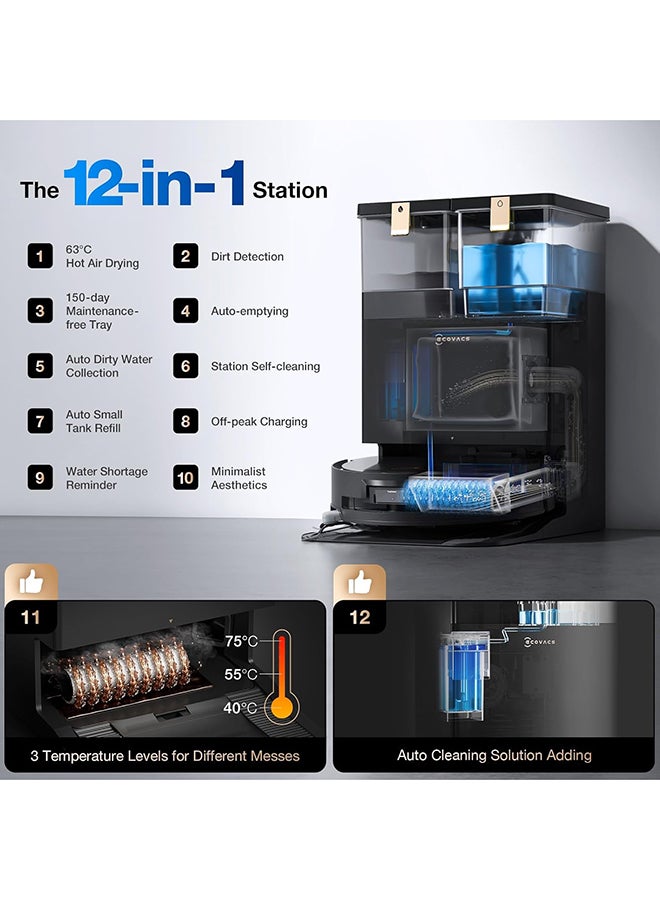 ecovacs Deebot X8 Pro Omni Robot Vacuum And Mop 18000Pa Ozmo Roller Instant Self-Washing Mopping 167℉ Hot Water Mop Washing Auto Cleaning Solution Adding Hot Air-Drying Self-Emptying 1650 W DEX56 Black - Image 5