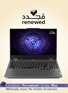 Renewed - LOQ  Laptop With 15.6-Inch UHD Display, Core i7-13650HX Processor/14-Core/13th Gen/16GB RAM/512GB SSD/NVIDIA GeForce RTX 3050 Graphics/DOS(Without Windows) English/Arabic Luna Grey