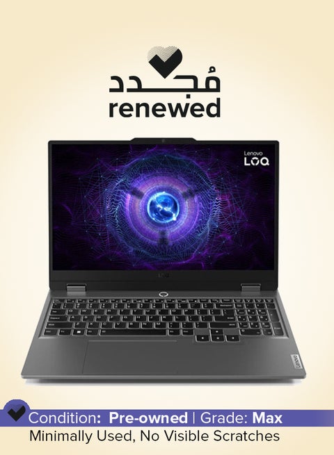 Renewed - LOQ  Laptop With 15.6-Inch UHD Display, Core i7-13650HX Processor/14-Core/13th Gen/16GB RAM/512GB SSD/NVIDIA GeForce RTX 3050 Graphics/DOS(Without Windows) English/Arabic Luna Grey