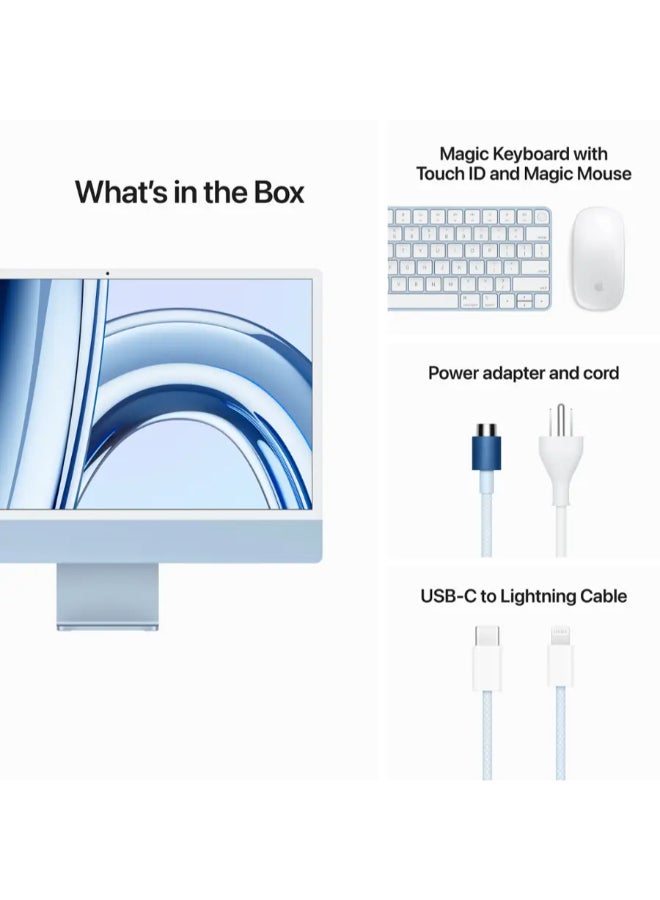 Apple - iMac AIO With 24-Inch Retina Display,M3 chip 8 Core CPU And 10 Core GPU Processor/8GB RAM/256GB SSD/Includes Apple Magic English Keyboard and Mouse English Blue - Image 1