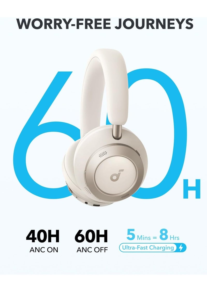 ساوند كور Space One Pro من أنكر، سماعات رأس نشطة لإلغاء الضوضاء، تصميم قابل للطي بشكل ممتاز، 60 ساعة من الصوت الخالي من الفقد، شحن فائق السرعة، صوت لاسلكي عالي الدقة مع LDAC، ملاءمة مريحة - أبيض - Image 4