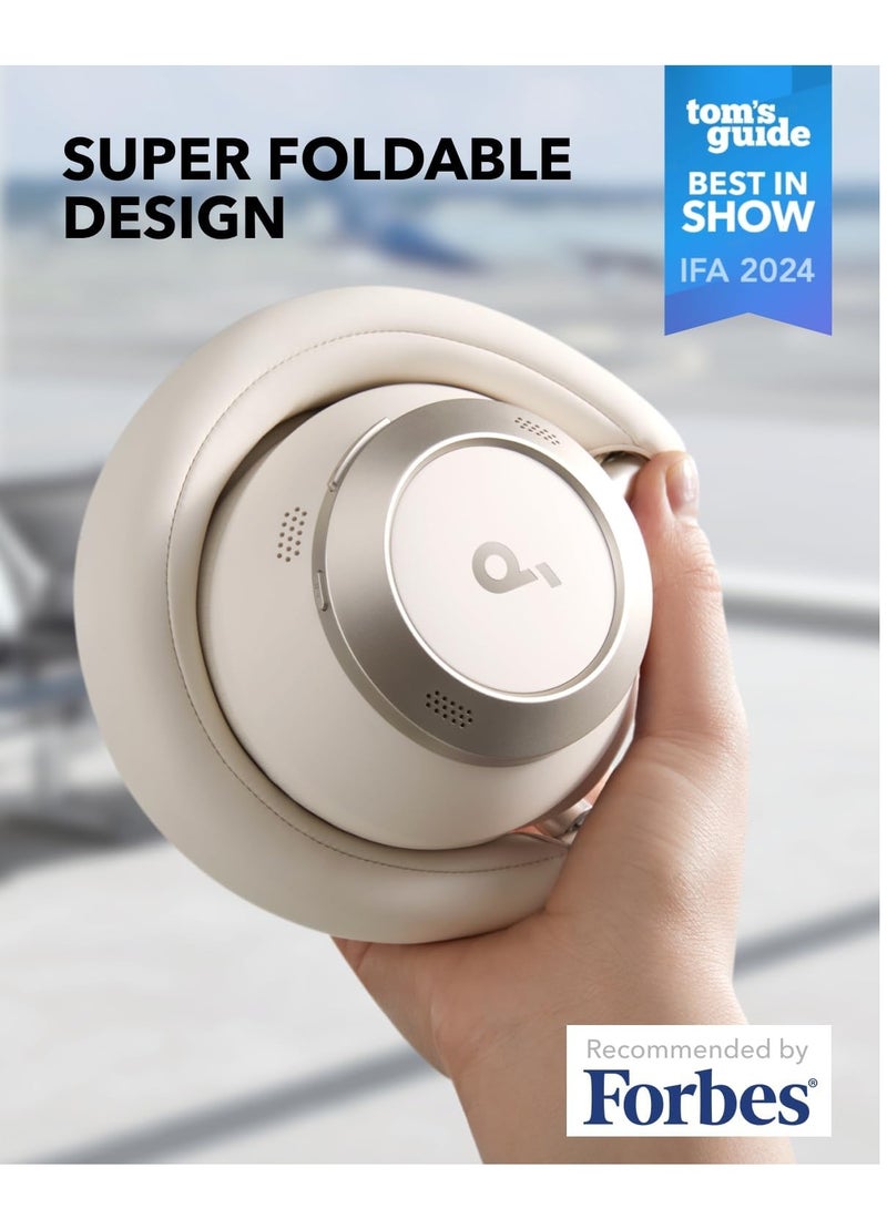 ساوند كور Space One Pro من أنكر، سماعات رأس نشطة لإلغاء الضوضاء، تصميم قابل للطي بشكل ممتاز، 60 ساعة من الصوت الخالي من الفقد، شحن فائق السرعة، صوت لاسلكي عالي الدقة مع LDAC، ملاءمة مريحة - أبيض - Image 2