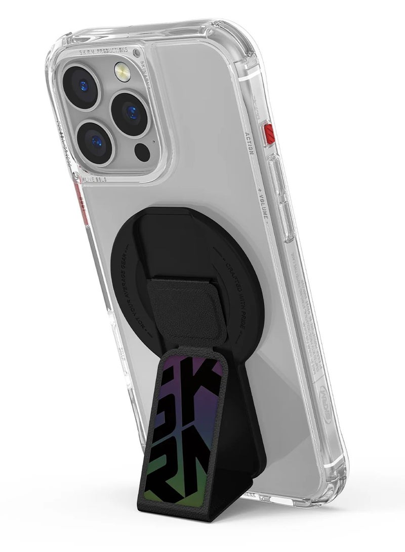Skinarma Kirakobai ARCH XE Magnetic Grip-Stand – Foldable Magnetic Phone Holder and Secure Grip | Dual-Sided Snap-On for Car Mounts | Hands-Free Portrait and Landscape Stand | Repositionable and Slim Fit – Holographic Holographic  - Image 2