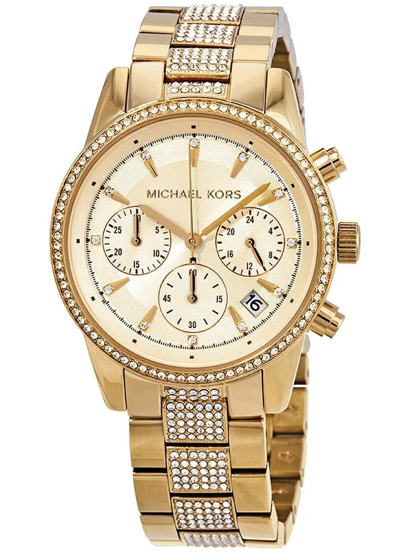 مايكل كورس Women's Michael Kors Ritz Pave Chronograph Crystal Gold Dial Ladies Watch - MK6484  - Image 2