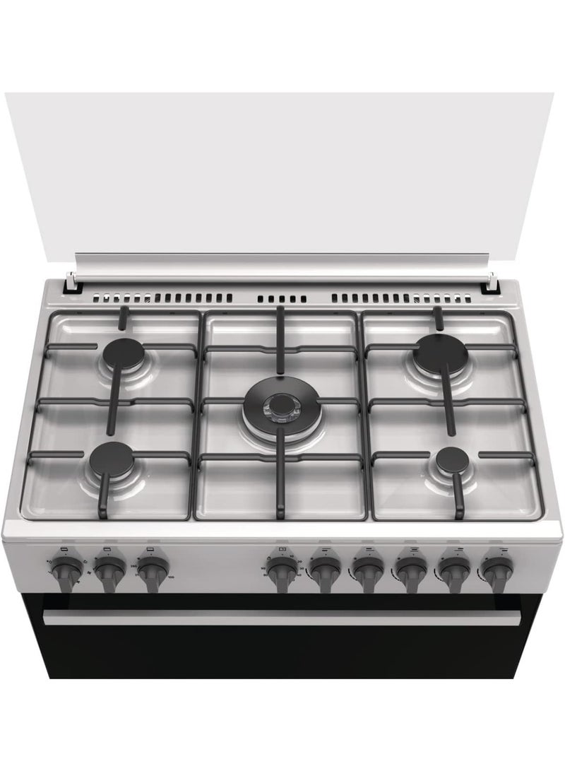 هايسنس 90 cm Freestanding Gas Cooker With Dual Fan, 110 Liters AirFry function, Pizza function, Mate enameled Pan Support, Double fan in oven, One Hand Ignition, Stainless Steel, 1 Year Warranty HGI9B20S Grey  - Image 4
