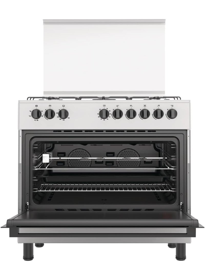هايسنس 90 cm Freestanding Gas Cooker With Dual Fan, 110 Liters AirFry function, Pizza function, Mate enameled Pan Support, Double fan in oven, One Hand Ignition, Stainless Steel, 1 Year Warranty HGI9B20S Grey  - Image 2