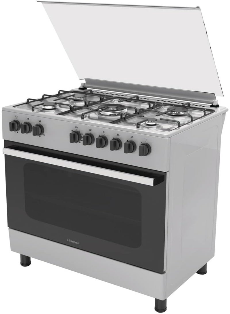 هايسنس 90 cm Freestanding Gas Cooker With Dual Fan, 110 Liters AirFry function, Pizza function, Mate enameled Pan Support, Double fan in oven, One Hand Ignition, Stainless Steel, 1 Year Warranty HGI9B20S Grey  - Image 3