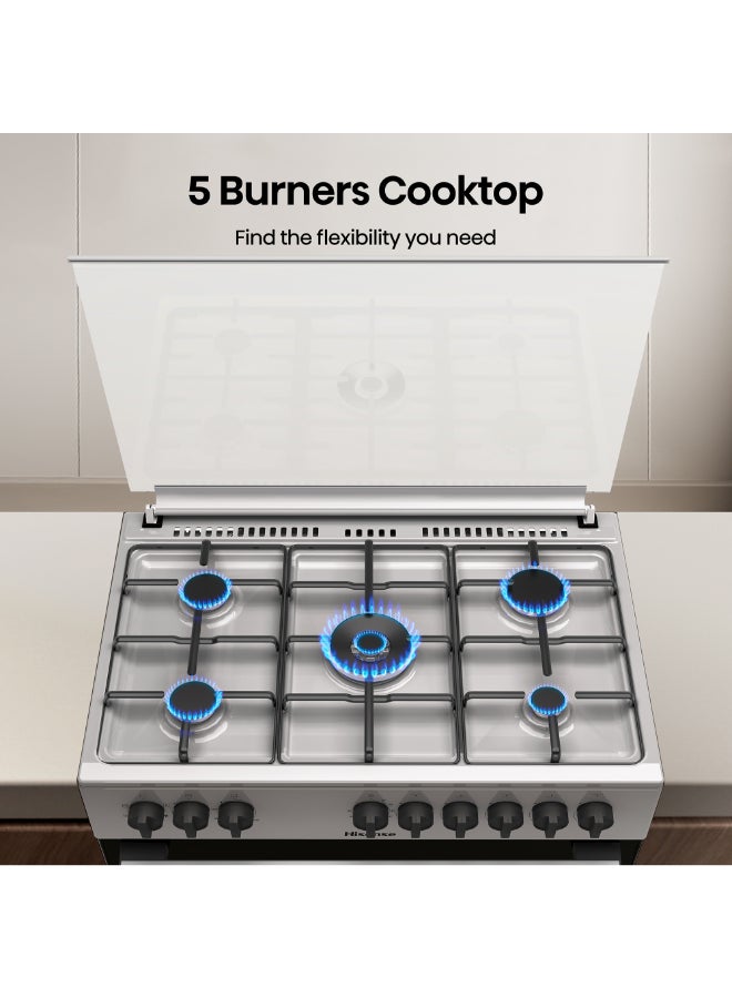 Hisense 90 cm Freestanding Gas Cooker With Dual Fan, 110 Liters AirFry function, Pizza function, Mate enameled Pan Support, Double fan in oven, One Hand Ignition, Stainless Steel, 1 Year Warranty HGI9B20S Grey - Image 5