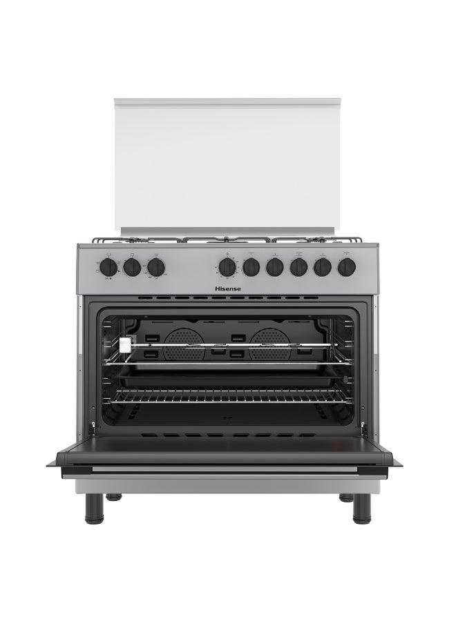 Hisense 90 cm Freestanding Gas Cooker With Dual Fan, 110 Liters AirFry function, Pizza function, Mate enameled Pan Support, Double fan in oven, One Hand Ignition, Stainless Steel, 1 Year Warranty HGI9B20S Grey - Image 2