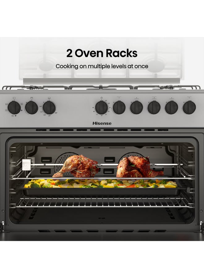 Hisense 90 cm Freestanding Gas Cooker With Dual Fan, 110 Liters AirFry function, Pizza function, Mate enameled Pan Support, Double fan in oven, One Hand Ignition, Stainless Steel, 1 Year Warranty HGI9B20S Grey - Image 3