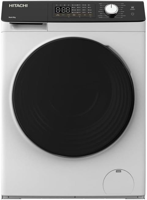 Hitachi 8KG Front Load Washing Machine, 1200 RPM, 16 Programs, Fully Automatic Washer, Intelligent Sensor System, LED Multifunctional Display 8 kg BD-802HVOW white