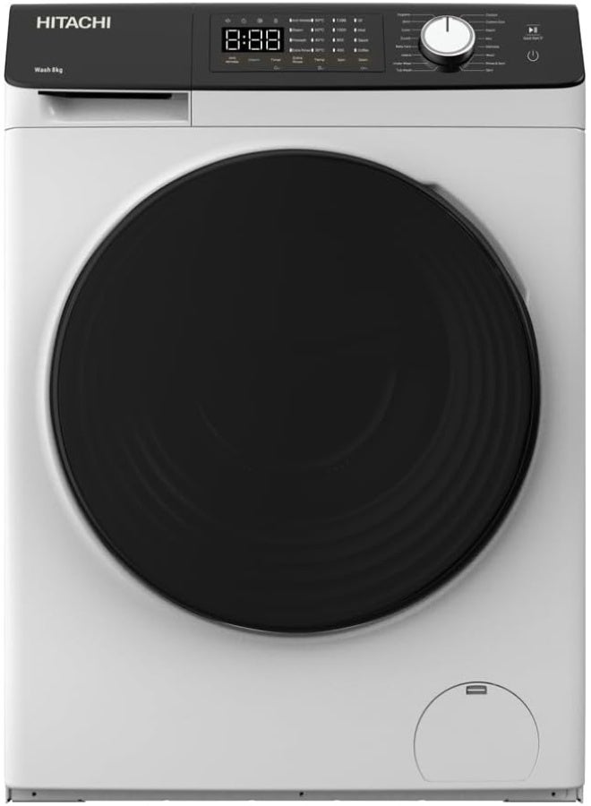 HITACHI - Hitachi 8KG Front Load Washing Machine, 1200 RPM, 16 Programs, Fully Automatic Washer, Intelligent Sensor System, LED Multifunctional Display 8 kg BD-802HVOW white - Image 1