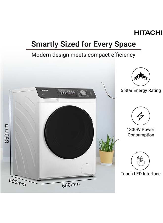 هيتاشي غسالة هيتاشي 8 كجم تحميل أمامي، 1200 دورة في الدقيقة، ضمان 10 سنوات على محرك العاكس، 16 برنامج، غسالة أوتوماتيكية بالكامل، نظام استشعار ذكي، شاشة LED متعددة الوظائف، بيضاء، BD-802HVOW - Image 3