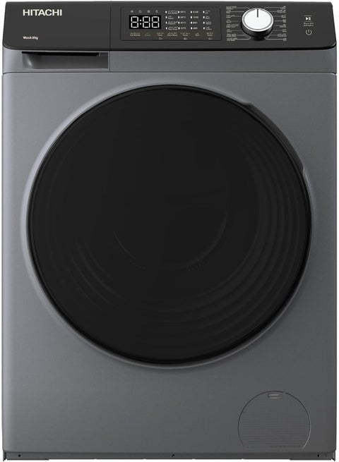 Hitachi 8KG Front Load Washing Machine, 1200 RPM, 10-Year Warranty on Inverter Motor, 16 Programs, Fully Automatic Washer, Intelligent Sensor System, LED Multifunctional Display 8 kg BD-802HVOS Grey