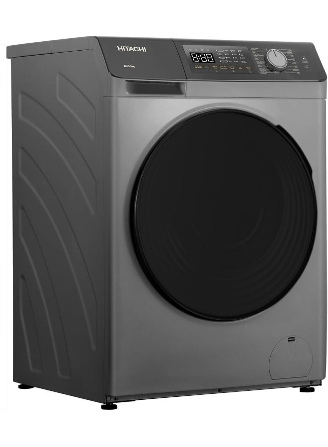 HITACHI - Hitachi 8KG Front Load Washing Machine, 1200 RPM, 10-Year Warranty on Inverter Motor, 16 Programs, Fully Automatic Washer, Intelligent Sensor System, LED Multifunctional Display 8 kg BD-802HVOS Grey - Image 1