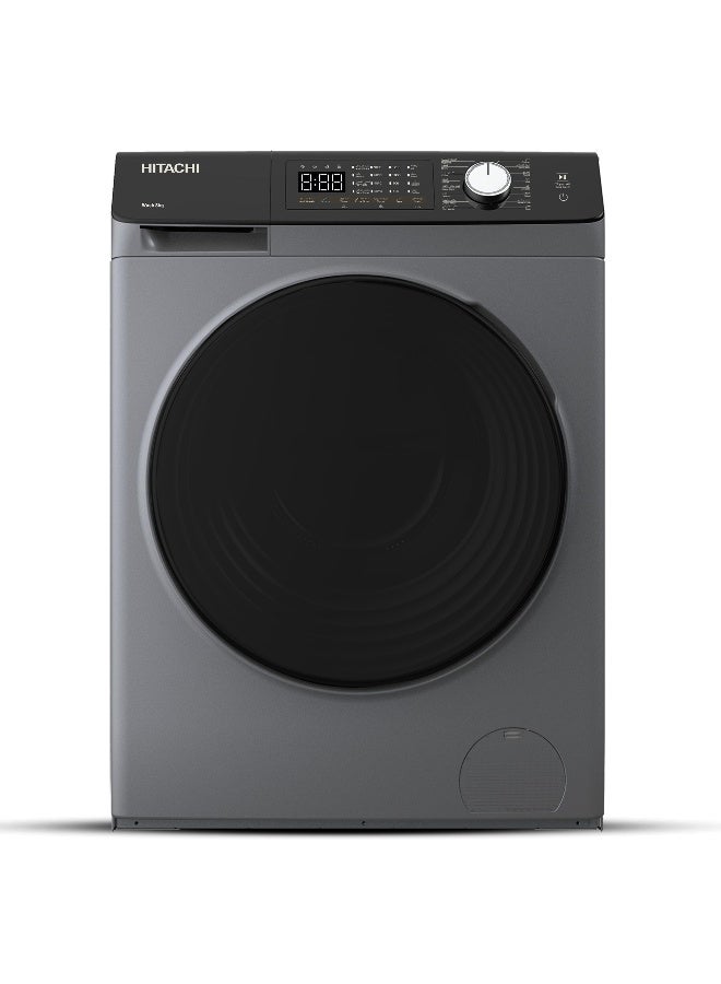 هيتاشي غسالة هيتاشي 8 كجم تحميل أمامي، 1200 دورة في الدقيقة، ضمان 10 سنوات على محرك العاكس، 16 برنامج، غسالة أوتوماتيكية بالكامل، نظام استشعار ذكي، شاشة LED متعددة الوظائف، رمادي داكن BD-802HVOS - Image 1