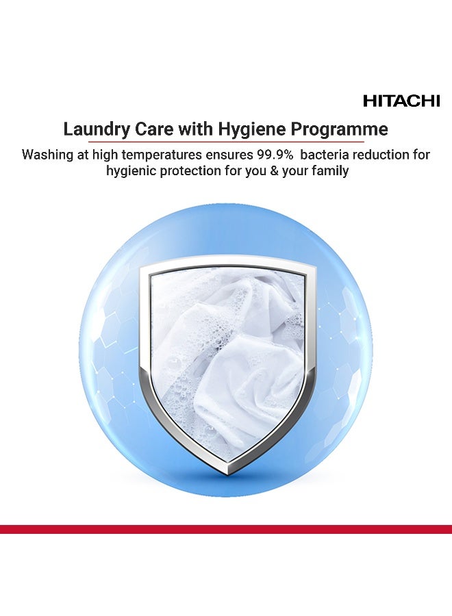 هيتاشي غسالة هيتاشي 8 كجم تحميل أمامي، 1200 دورة في الدقيقة، ضمان 10 سنوات على محرك العاكس، 16 برنامج، غسالة أوتوماتيكية بالكامل، نظام استشعار ذكي، شاشة LED متعددة الوظائف، رمادي داكن BD-802HVOS - Image 4