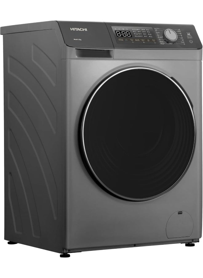 HITACHI - 9.5KG Front Load Washing Machine, 1200 RPM,16 Programs, Fully Automatic Washer, Intelligent Sensor System, LED Multifunctional Displa 9.5 kg BD-9504HVOS Grey - Image 1