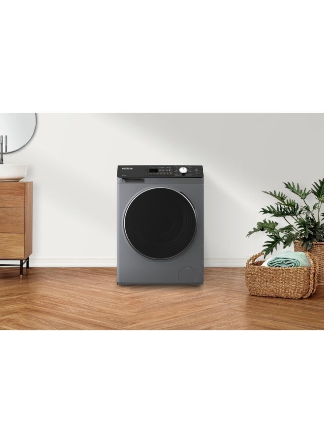 HITACHI - 9.5KG Front Load Washing Machine, 1200 RPM,16 Programs, Fully Automatic Washer, Intelligent Sensor System, LED Multifunctional Displa 9.5 kg BD-9504HVOS Grey - Image 1