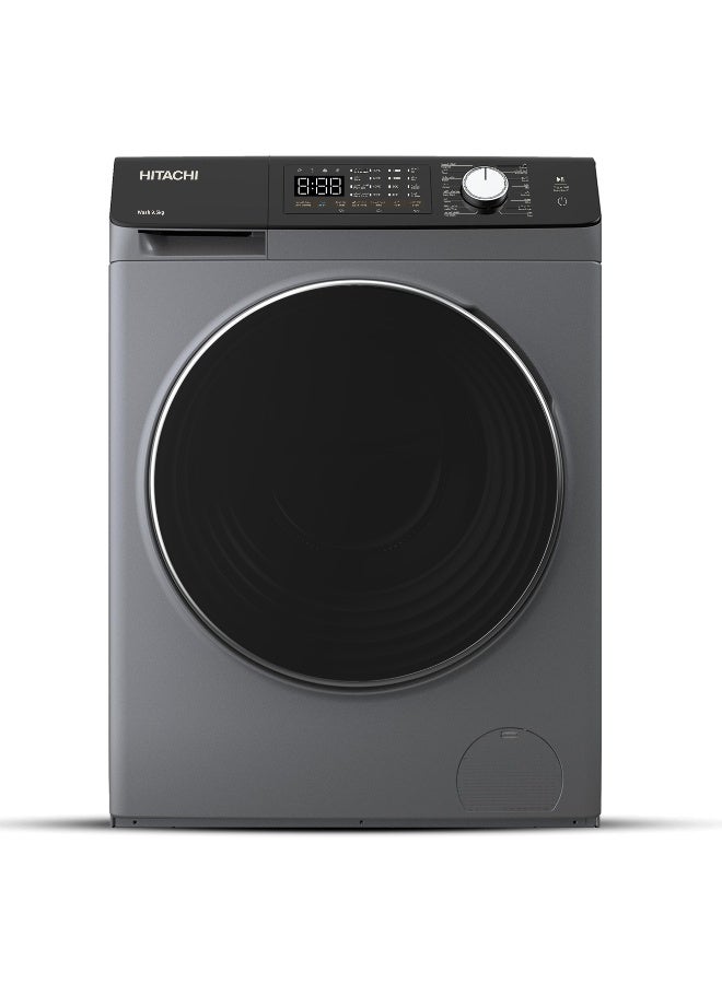 هيتاشي غسالة هيتاشي 9.5 كجم تحميل أمامي، 1200 دورة في الدقيقة، ضمان 10 سنوات على محرك العاكس، 16 برنامج، غسالة أوتوماتيكية بالكامل، نظام استشعار ذكي، شاشة LED متعددة الوظائف، رمادي BD-9504HVOS - Image 1