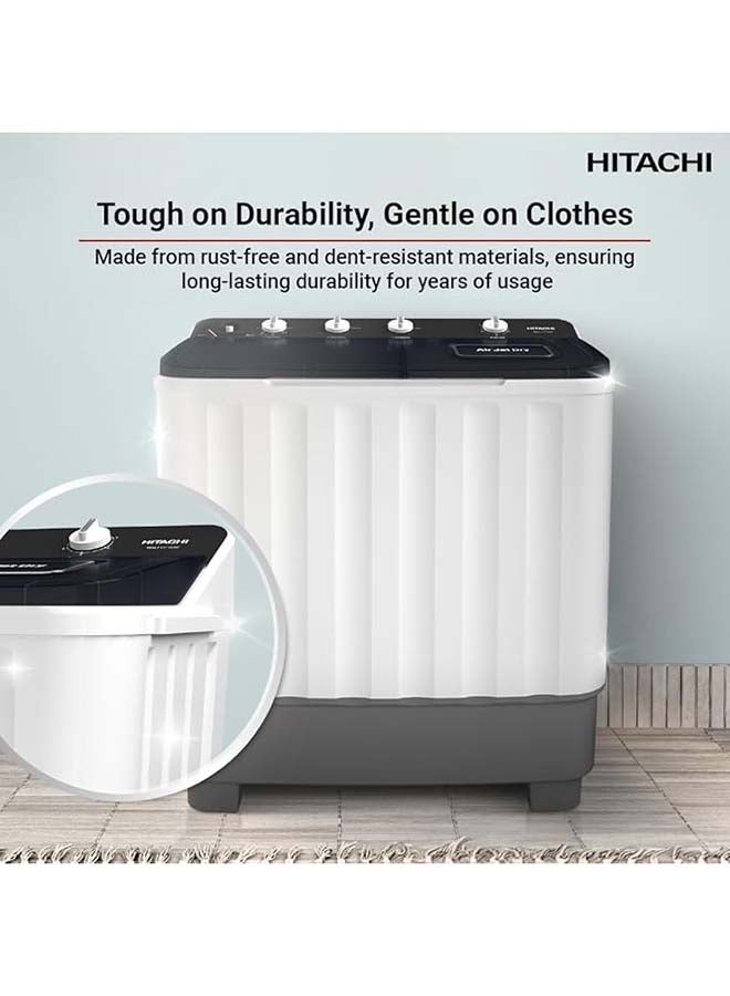 هيتاشي غسالة هيتاشي 10.5 كجم ذات حوضين، تحميل علوي مع شبه أوتوماتيكي وسعة مجفف 8 كجم، أقصى سرعة دوران (دورة في الدقيقة) 1350، تجفيف هوائي، تحكم سهل ولوح غسيل للأصفاد، أبيض/رمادي زئبقي، LTTH0JWTMRG - Image 4