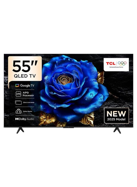 Television 55 Inch Smart TV 4K QLED Colorful Quantum Crystal HDR 10+ Gaming Google TV, ONKYO 2.1 Hi-Fi, Dolby Atmos, DTS Virtual X, Voice Control, Game Master, (2025 Model) 55T6C black