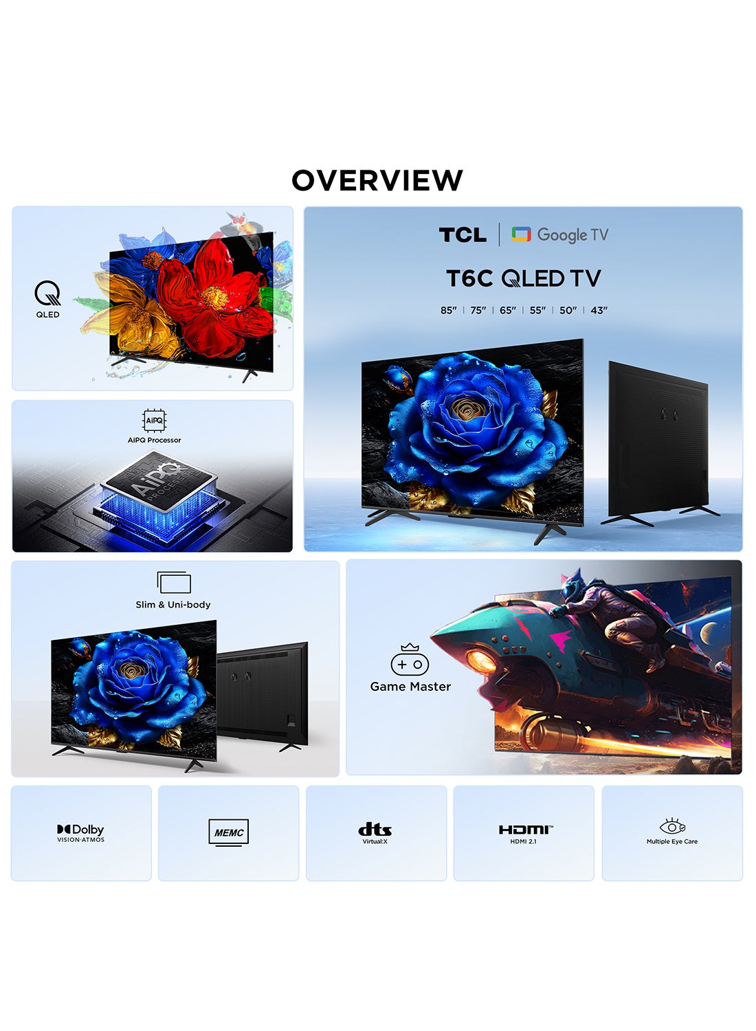 Television 65 Inch Smart TV 4K QLED Colorful Quantum Crystal HDR 10+ Gaming Google TV, ONKYO 2.1 Hi-Fi, Dolby Atmos, DTS Virtual X, Voice Control, Game Master, (2025 Model) 65T6C black image 3