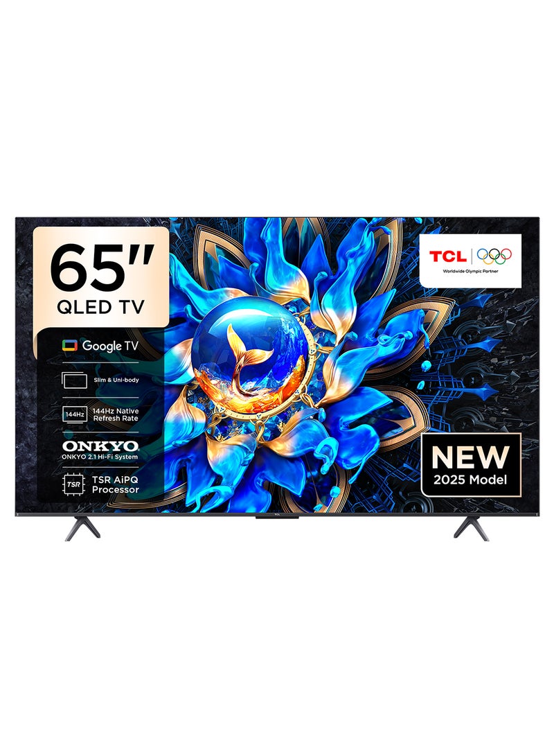 TCL Television 65 Inch Smart TV 4K QLED Colorful Quantum Crystal HDR 10+ Gaming Google TV, 144Hz Native Refresh Rate, ONKYO 2.1 Hi-Fi, Dolby Atmos, MEMC, Game Master, (2025 Model) 65T8C Brushed Titanium  - Image 1