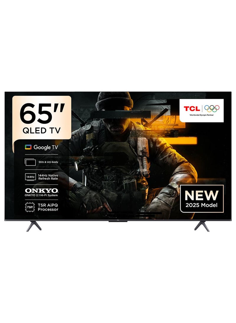 تي سي إل Television 65 Inch Smart TV 4K QLED Colorful Quantum Crystal HDR 10+ Gaming Google TV, 144Hz Native Refresh Rate, ONKYO 2.1 Hi-Fi, Dolby Atmos, MEMC, Game Master, (2025 Model) 65T8C Brushed Titanium - Image 1