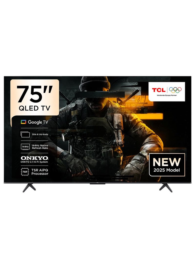 TCL Television 75 Inch Smart TV 4K QLED Colorful Quantum Crystal HDR 10+ Gaming Google TV, 144Hz Native Refresh Rate, ONKYO 2.1 Hi-Fi, Dolby Atmos, MEMC, Game Master, (2025 Model) 75T8C Brushed Titanium - Image 1