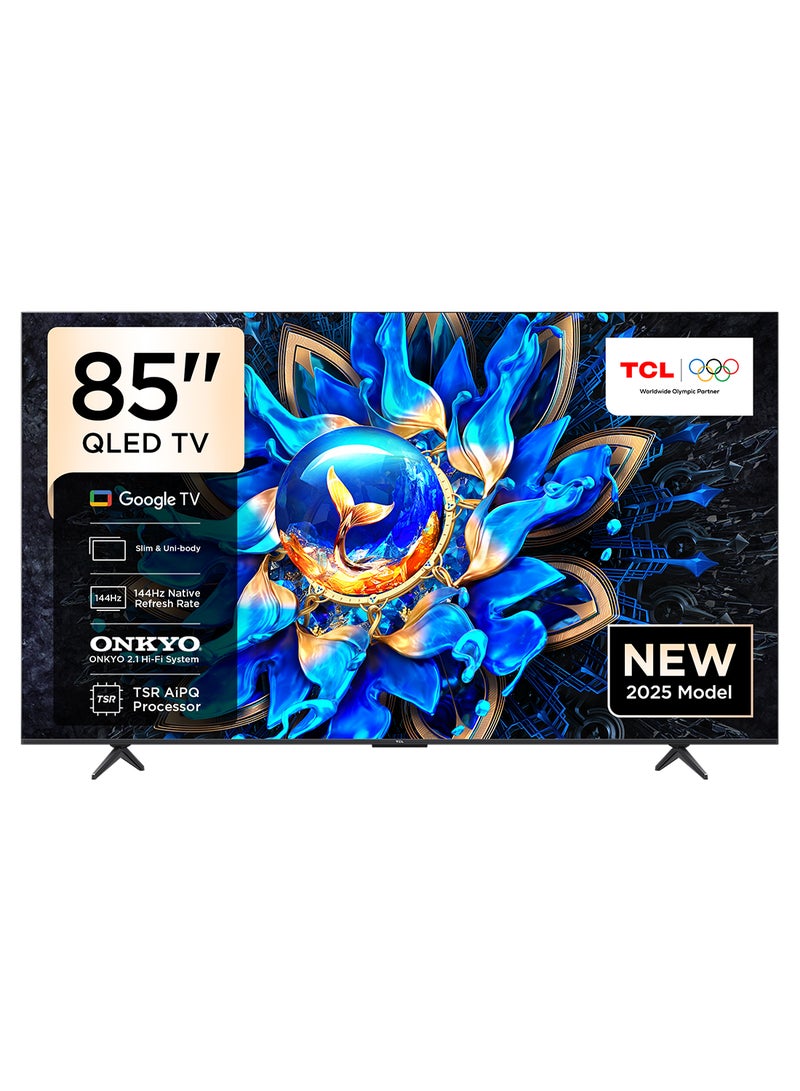 TCL Television 85 Inch Smart TV 4K QLED Colorful Quantum Crystal HDR 10+ Gaming Google TV, 144Hz Native Refresh Rate, ONKYO 2.1 Hi-Fi, Dolby Atmos, MEMC, Game Master, (2025 Model) 85T8C Brushed Titanium  - Image 1