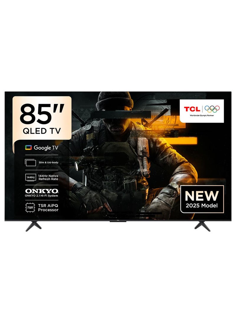 TCL 85 Inch Smart TV 4K QLED Colorful Quantum Crystal HDR 10+ Gaming Google TV, 144Hz Native Refresh Rate, ONKYO 2.1 Hi-Fi, Dolby Atmos, MEMC, Game Master, (2025 Model) 85T8C Brushed Titanium - Image 1