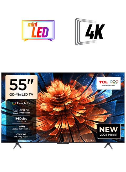 Television 55 Inch Smart TV 4K QD-Mini LED Colorful Quantum Crystal HDR 10+ Gaming Google TV, 144Hz Native Refresh Rate, ONKYO 2.1 Hi-Fi, Dolby Atmos, AI Mode, (2025 Model) 55Q6C black