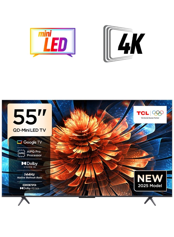 TCL 55 Inch Smart TV 4K QD-Mini LED Colorful Quantum Crystal HDR 10+ Gaming Google TV, 144Hz Native Refresh Rate, ONKYO 2.1 Hi-Fi, Dolby Atmos, AI Mode, (2025 Model) 55Q6C black - Image 1