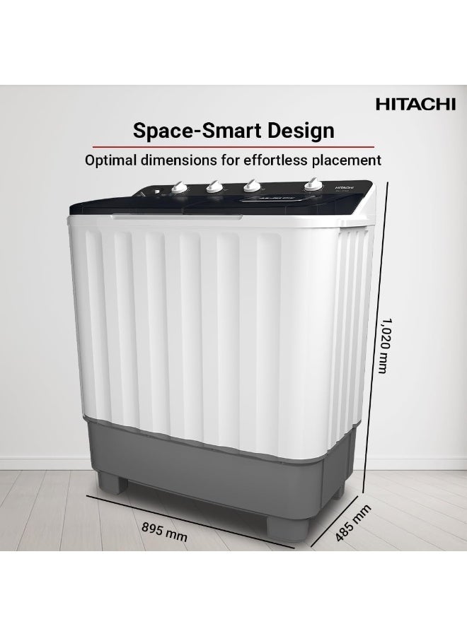 هيتاشي 12KG Twin Tub, Top Load Washing Machine with Semi Automatic and 8KG Dryer Capacity, Max Spin Speed (RPM) 1350, Air Jet Dry, Easy Control & Cuffs Wash Board, White/Mercury Grey, 12 kg LTT12JWTMRG white  - Image 2