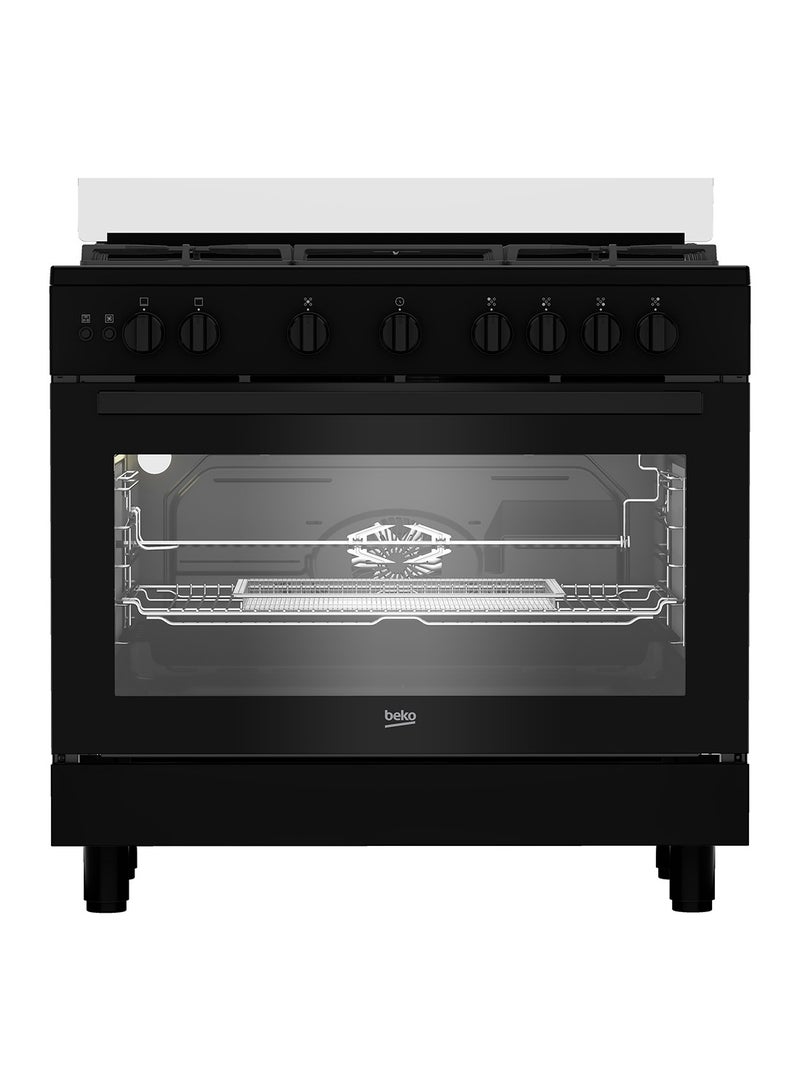 Beko 90x60cm Freestanding Gas Cooker, Full Safety with 5 High Efficiency Gas Burner(1 Wok), Conventional fan oven,106 liters Large Oven Capacity, Cast iron pan Support BGGR 11127 GBA Black  - Image 3