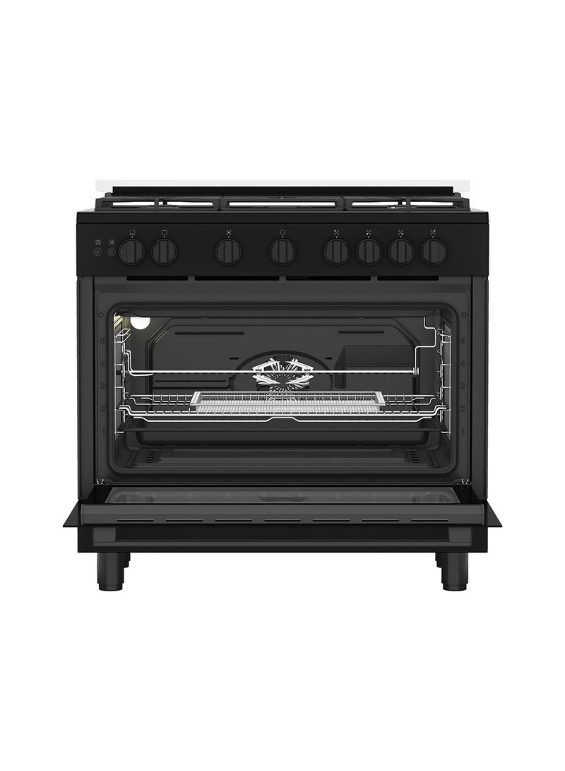 Beko 90x60cm Freestanding Gas Cooker, Full Safety with 5 High Efficiency Gas Burner(1 Wok), Conventional fan oven,106 liters Large Oven Capacity, Cast iron pan Support BGGR 11127 GBA Black  - Image 2