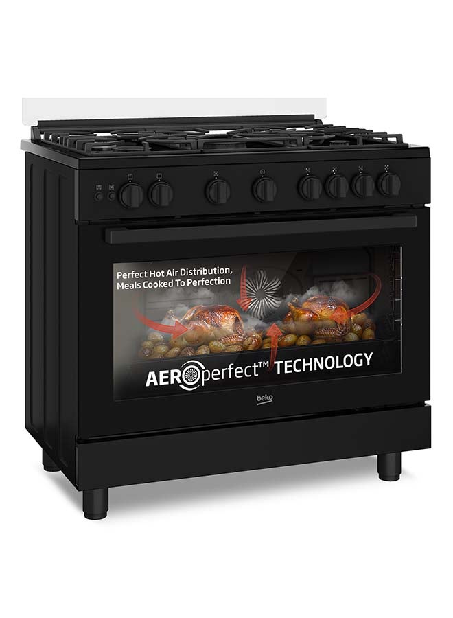 بيكو موقد غاز قائم 90x60 سم، أمان كامل مع 5 شعلات غاز عالية الكفاءة (1 ووك)، فرن مروحي تقليدي، سعة فرن كبيرة 106 لترات، دعم لقدر من الحديد الزهر - Image 1