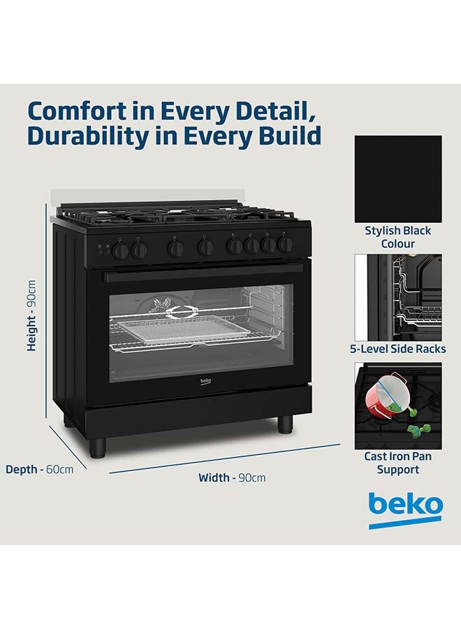 بيكو موقد غاز قائم 90x60 سم، أمان كامل مع 5 شعلات غاز عالية الكفاءة (1 ووك)، فرن مروحي تقليدي، سعة فرن كبيرة 106 لترات، دعم لقدر من الحديد الزهر - Image 4