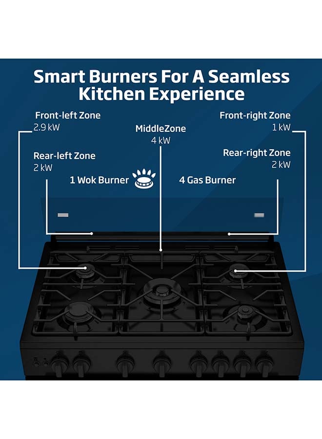 بيكو موقد غاز قائم 90x60 سم، أمان كامل مع 5 شعلات غاز عالية الكفاءة (1 ووك)، فرن مروحي تقليدي، سعة فرن كبيرة 106 لترات، دعم لقدر من الحديد الزهر - Image 3
