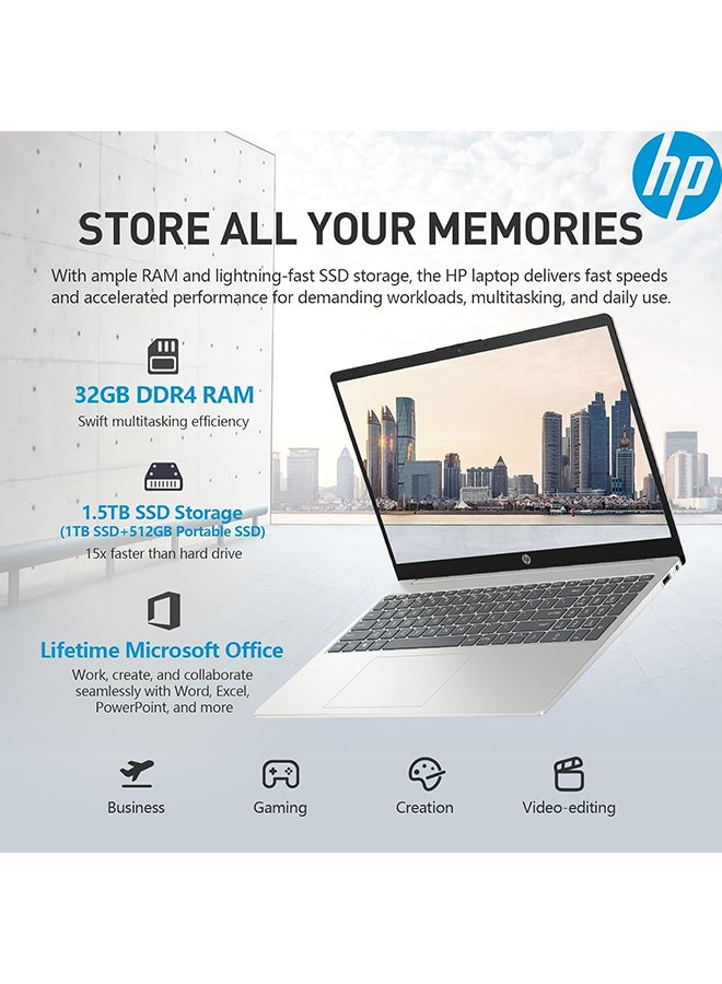 HP FD Series Laptop With 15.6-Inch Full HD Display, Intel Core i5-1235u Processor/32GB RAM/1500GB SSD/Intel Iris XE Graphics/Windows 11 Pro English Silver  - Image 4