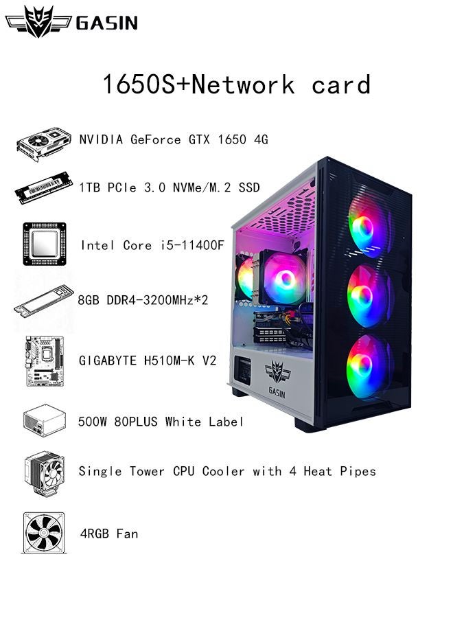 Gasin Gaming PC With Core i5-11400F Processor/1TB SSD/16GB RAM 3200MHz DDR4/Windows 11 Pro/4GB NVIDIA GeForce GTX 1650 Super Graphics+Wireless Card Receiver and Bluetooth White - Image 3