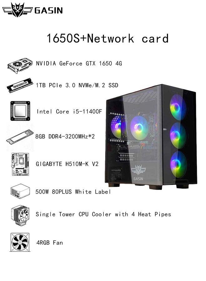 غاز حاسوب ألعاب بمعالج كور i5-11400F/1 تيرابايت SSD/16 جيجابايت RAM 3200MB DDR4/ويندوز 11 برو/4 جيجابايت NVIDIA GeForce GTX 1650 Super رسومات + جهاز استقبال بطاقة لاسلكية وبلوتوث - Image 3