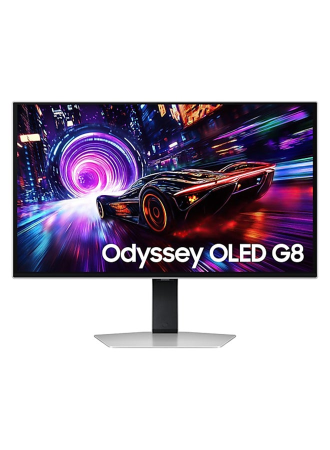 سامسونج 27 inch Odyssey QD-OLED G8 4K UHD 240Hz 0.03ms Gaming Monitor, Glare Free, OLED safeguard+, VESA DisplayHDR TrueBlack 400, AMD FreeSync Premium Pro, CoreSync & CoreLighting+, Ergo Stand (height, swivel, pivol) LS27FG810SMXUE Black/Silver  - Image 1