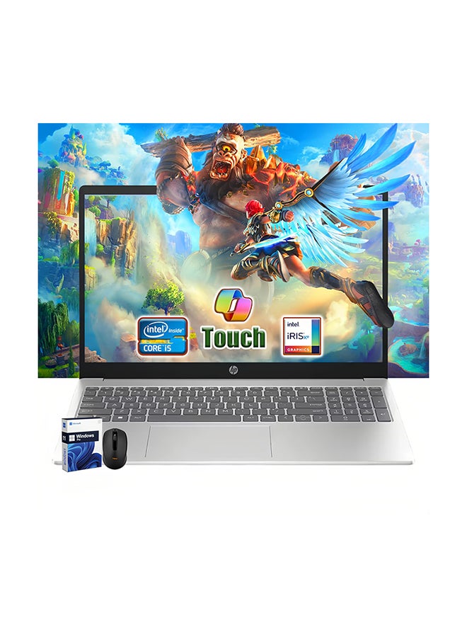 HP - Touch Laptop With 15.6-Inch HD Display, Intel Core i5-1235u Processor/16GB RAM/512GB SSD/Intel Iris XE Graphics/Windows 11 Pro  With Mouse English/Arabic Silver - Image 1
