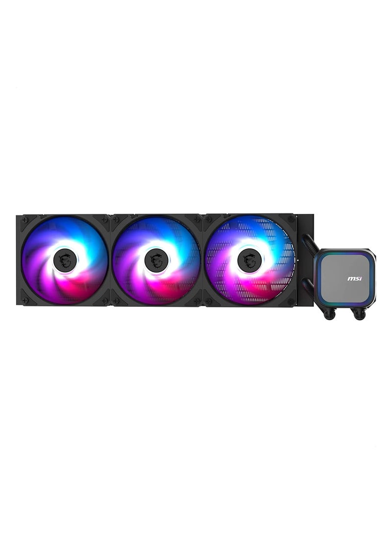 MSI MAG CORELIQUID A13 360 Black ARGB AIO Liquid CPU Cooler, 360mm Radiator, 3x 120mm Fans (500–2000 RPM, 62.6 CFM), Intel LGA 1700/1851 & AMD AM5/AM4 Support, 3800 RPM Ceramic Pump, Low Noise 20 dBA, Nylon-Braided Tubes, Gen2 ARGB Lighting, Customizable Top Cover, EZ Installation | 306-7ZWDA11-L80  - Image 1