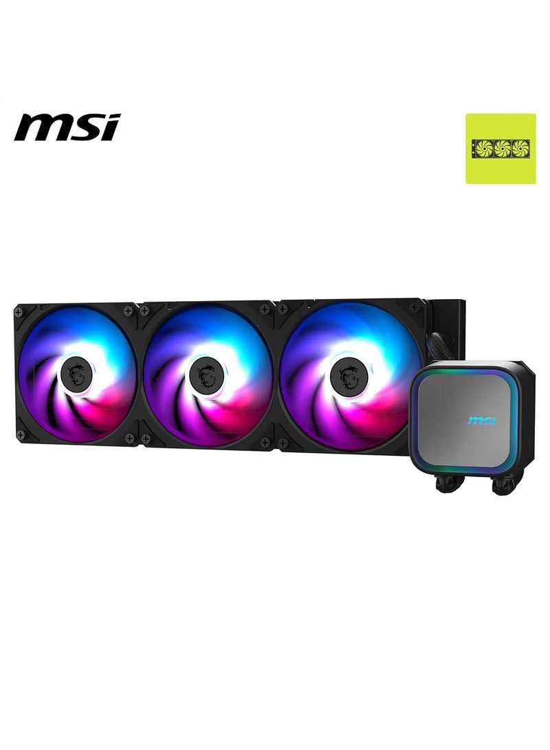 MSI MAG CORELIQUID A13 360 Black ARGB AIO Liquid CPU Cooler, 360mm Radiator, 3x 120mm Fans (500–2000 RPM, 62.6 CFM), Intel LGA 1700/1851 & AMD AM5/AM4 Support, 3800 RPM Ceramic Pump, Low Noise 20 dBA, Nylon-Braided Tubes, Gen2 ARGB Lighting, Customizable Top Cover, EZ Installation | 306-7ZWDA11-L80  - Image 2